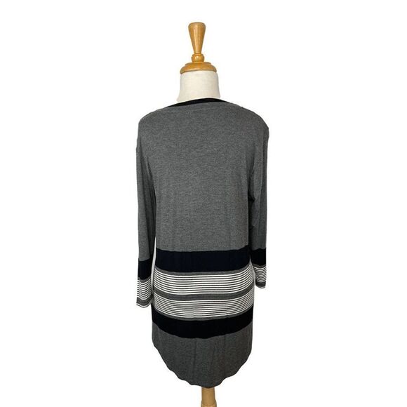 Renuar S Heather Grey Stripe Tunic Top Y2K Deadstock 3/4 Sleeve Scoop Neck VTG - Picture 5 of 7